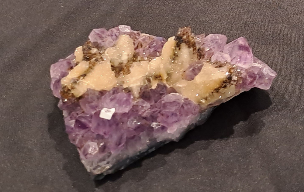 Calcite on Rutile-included Amethyst