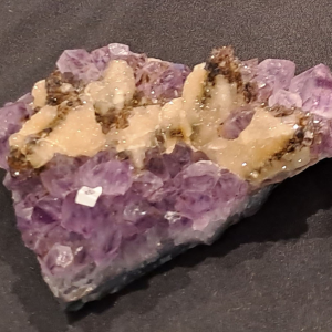 Calcite on Rutile-included Amethyst