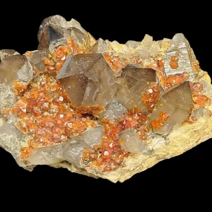 Spessartite on Smokey Quartz